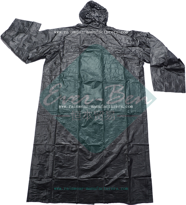 Black PVC Rain Suit-Plastic Hooded Rain Mac Supplier